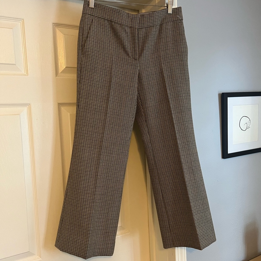 Chic Houndstooth Patterned Trousers, Cropped, Wide-Leg